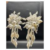 Vintage faux pearl and crystal chandelier clip-on