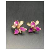 vintage orchid flower screwback earrings