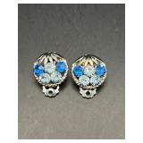 Vintage clip on earrings. Dark and light blue