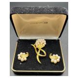 vintage Marvella faux pearl brooch and earring set
