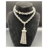 vintage Monet  tassel necklace. Silver tone.