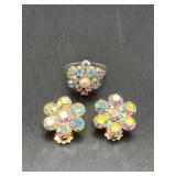 vintage Aurora Borealis rhinestone clip-on, ring