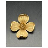 Crown Trifari Gold Tone Dogwood Brooch Pin