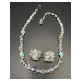 vintage AB  crystal necklace earring set