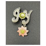 Vintage Signed JOY Silver tone Christmas Brooch