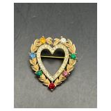 Vintage Heart Brooch Rhinestone