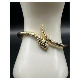 gold tone snake bangle bracelet, black rhinestone