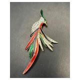 vintage enamel rhinestone bird of paradise brooch