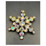 snowflake brooch features iridescent AB brooch pin