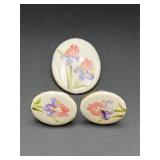 vintage porcelain brooch and earring set