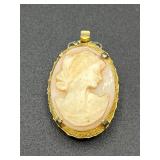 Vintage shell cameo brooch pin/necklace connecting