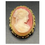 Vintage shell cameo brooch pin.