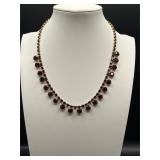 Vintage red ruby color rhinestones bib necklace