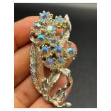 Vintage aurora borealis rhinestones brooch pin