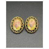 vintage Fragonard courting couple clip on earrings