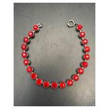 Red rhinestones bracelet. Marked sterling.