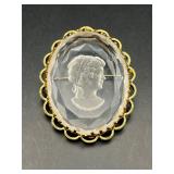 Vintage intaglio cameo brooch pin. Made in Germany