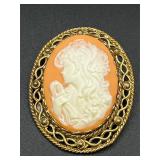 Vintage resin brooch with Victorian girl