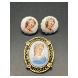 vintage Limoges France porcelain brooch earrings