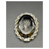 vintage glass faceted cameo brooch pin