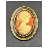 Vintage cameo brooch pin marked made in Hong Kong.