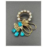 Vintage blue & clear Rhinestone pendant Brooch