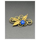 Vintage brooch h pin. Blue rhinestone