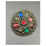 Vintage multi-color brooch pin. C clasp.