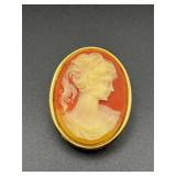 Vintage Cameo Lady Locket Brooch Pendant