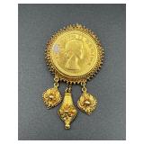 Gold tone coin brooch pin