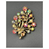 Vintage Aurora Borealis Rhinestone Floral  Brooch