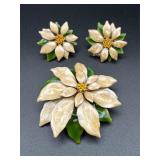 vintage jewelry set, poinsettia brooch & earrings