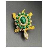 Turtle brooch pin. Missing some rhinestones.