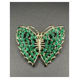 Butterfly green rhinestones brooch pin.