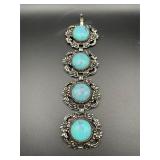 CHUNKY FAUX TURQUOISE FLORAL PANEL BRACELET