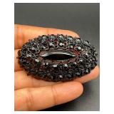 Vintage black jet rhinestones brooch pin.