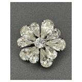 vintage flower brooch, prong set clear rhinestones
