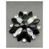 Vintage black clear flower shaped brooch pin