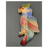 Vintage Ornate Parrot Cloisonne Brooch Pin