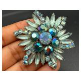 Vintage aqua blue marquise cut brooch pin.