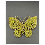 Vintage marked butterfly green rhinestones brooch