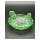 vintage-style miniature light green glass hen