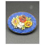 Vintage micro mosaic made Italy brooch pin.