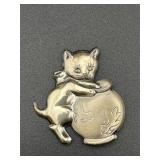 Vintage Signed Sterling Silver cat Pin Brooch