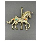 Vintage Carousel Unicorn Brooch Pin,