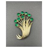 Vintage brooch pin- green rhinestones.