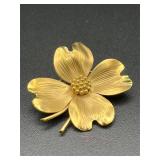 Vintage gold tone flower brooch pin 1/20 12KTGf