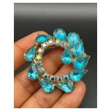 Vintage aqua rhinestones brooch pin.