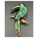 Vintage Enamel Toucan Bird Brooch Colorful Tropica