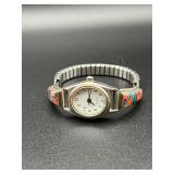 Ladies Quartz watch - inlays coral and turquoise.